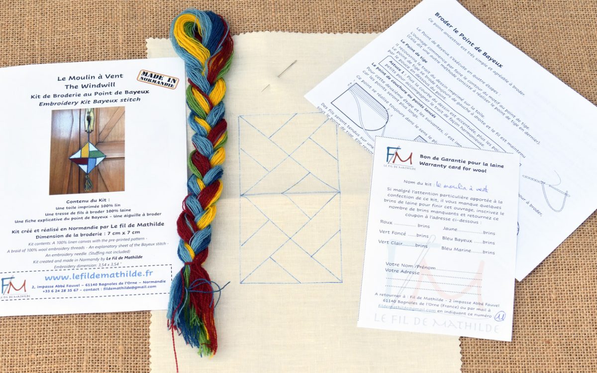 Kit à broder moulin à vent contenu