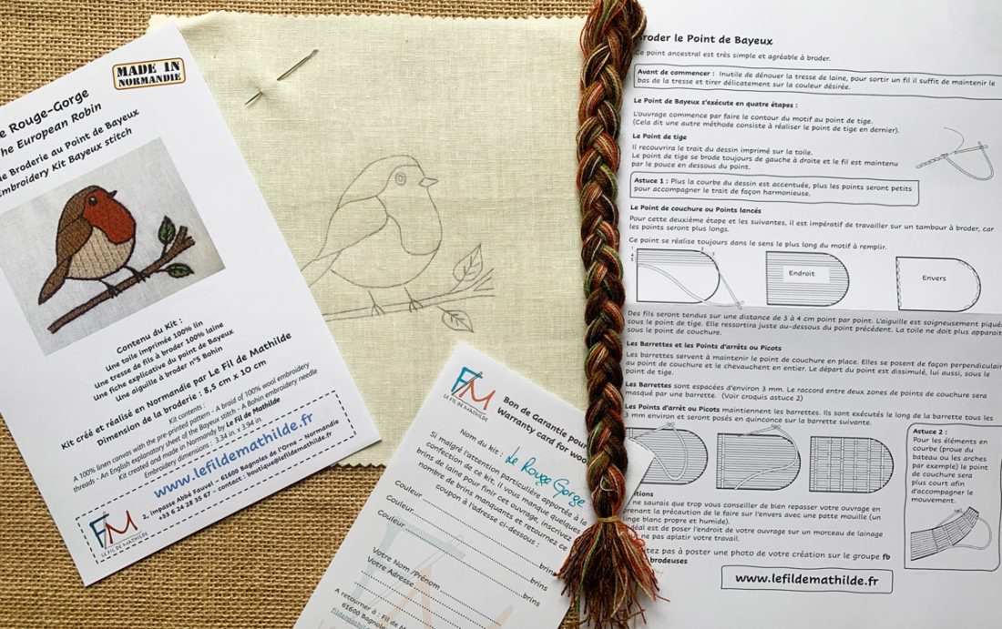 Contenu Kit de broderie Le Rouge Gorge Point de Bayeux